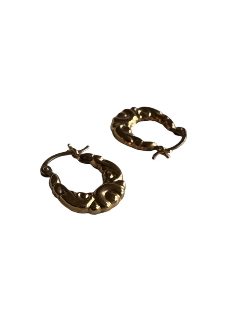 14K Gold Textured Hoop Earrings
